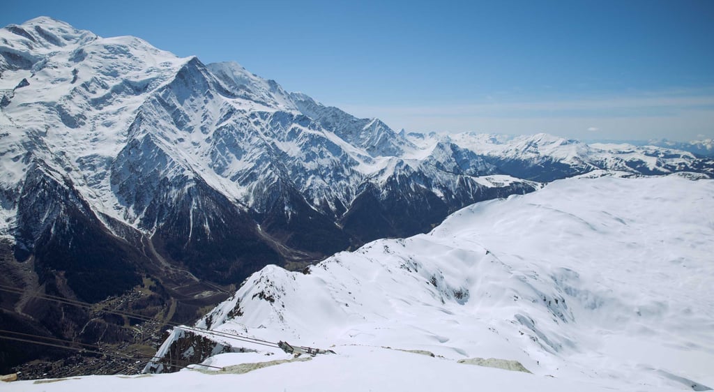 Mont Blanc bathed in sunlight on a clear day in Chamonix
