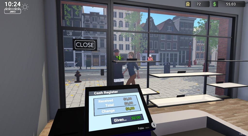 Screenshot di Figure Shop Simulator alla cassa.