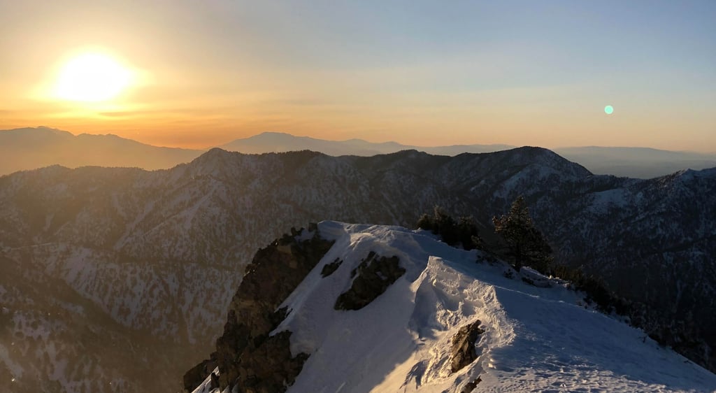 Sunrise over Baldy Bowl, Mount San Antonio (Mount Baldy), San Gabriel Mountains, California, USA
