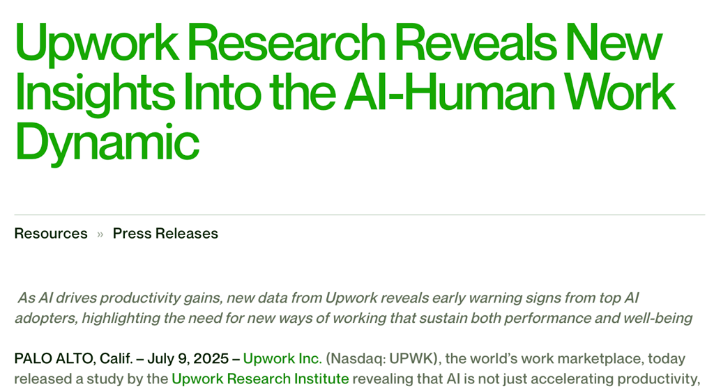 Upwork Research about AI-Human dynamic