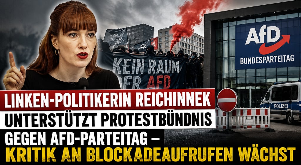 Linken-Politikerin Anny Reichinnek gestures during a protest against the AfD federal party convention.