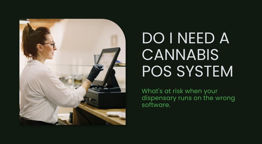 dispensary staff using a cannabis POS system at the counter