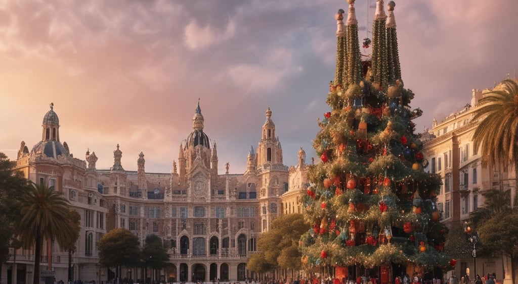 a city street at night decorated with christmas lights