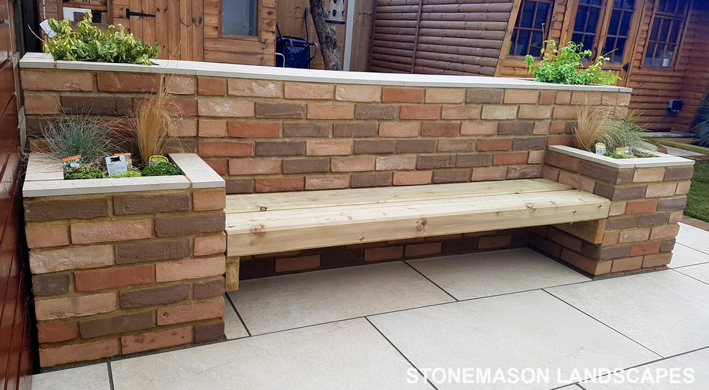 Colourful Garden Makeover Brick Seating Planer Bar New Lawn