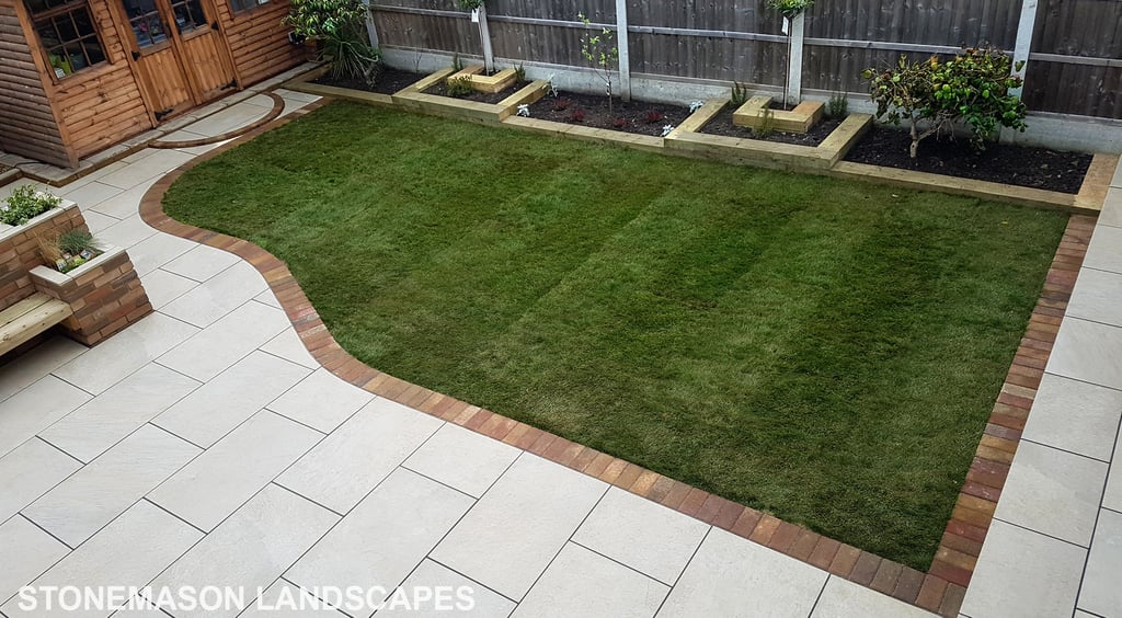 Colourful Garden Makeover Brick Seating Planer Bar New Lawn