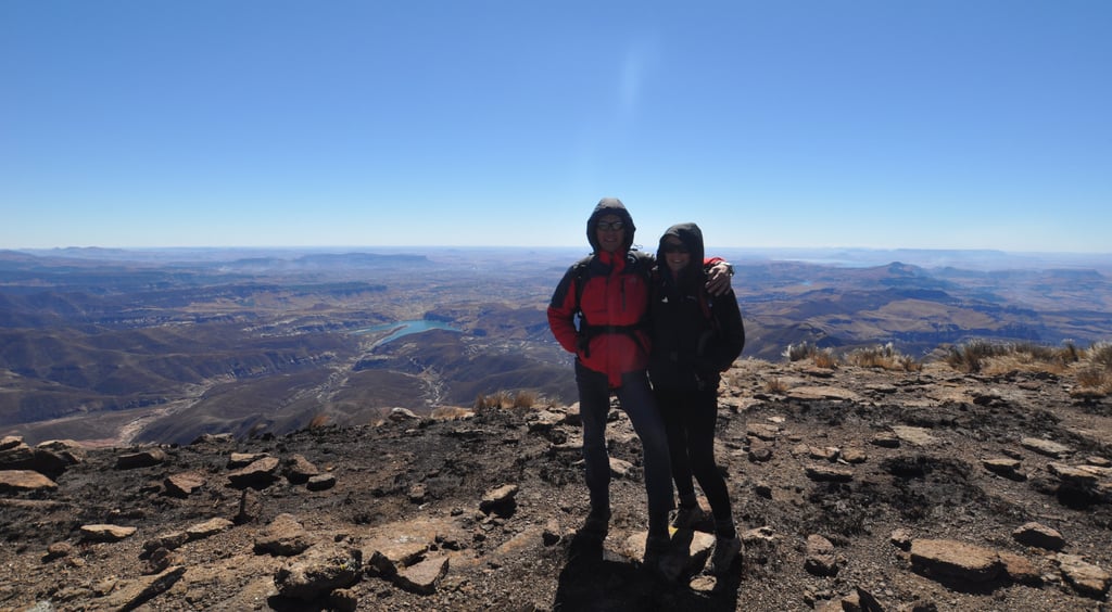 Nick and Tracey Billingtonon top of the Drakensberg Amphitheatre Plateau, South Africa