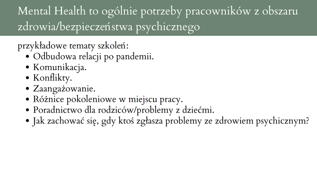 potrzeby pracowników dotyczące zdrowia psychicznego