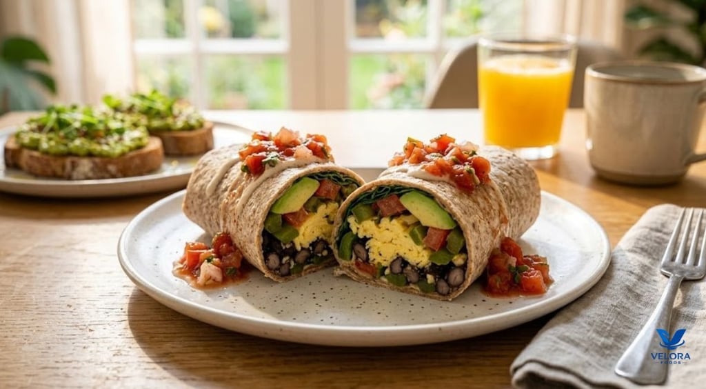 Black bean and veggie whole grain burritos.