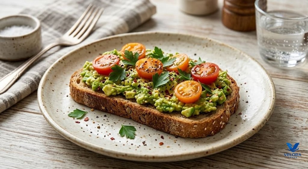 Easy Whole Wheat Avocado Toast high fiber breakfast recipe.