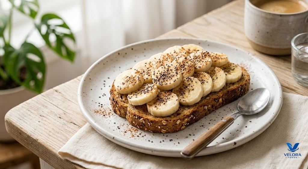 Peanut butter banana toast was a nutritious breakfast with a good amount of fibre.