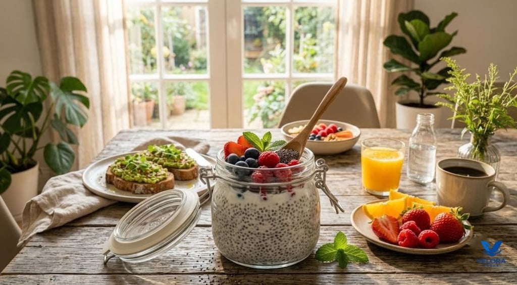 With a healthy high fiber breakfast of Berry chia pudding.