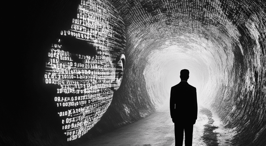 a man standing in a tunnel with a light at the end of the tunnel