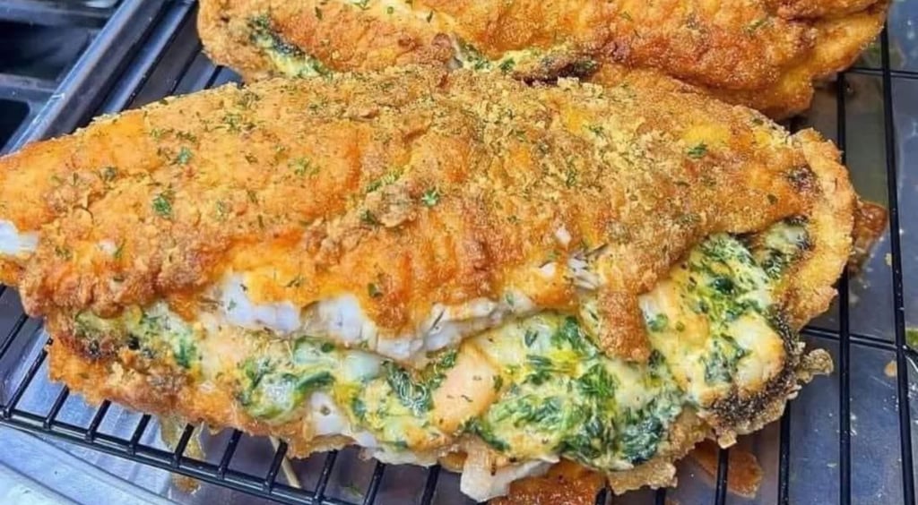 Cajun Stuffed Butterfly Catfish on a grill