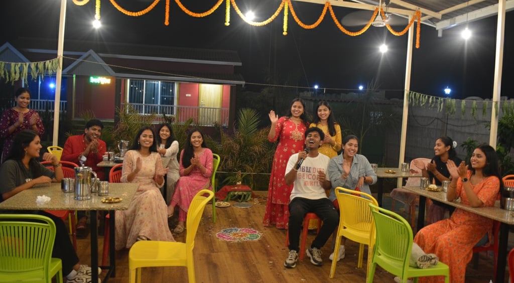 Guests at Nature’s Trinket Karjat singing karaoke.