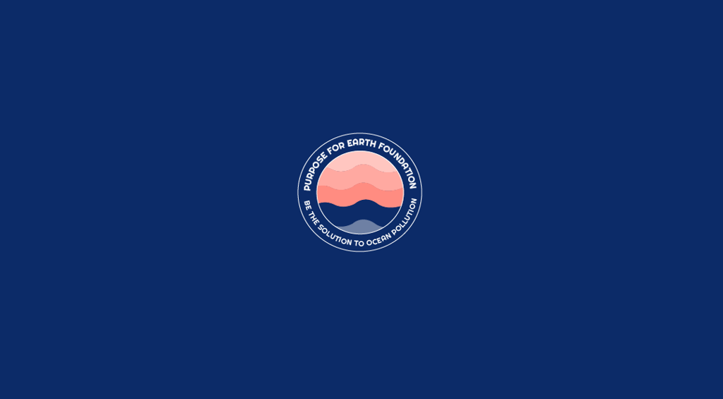 blue and coral logo with ocean waves in a circle with purpose for earth foundation text