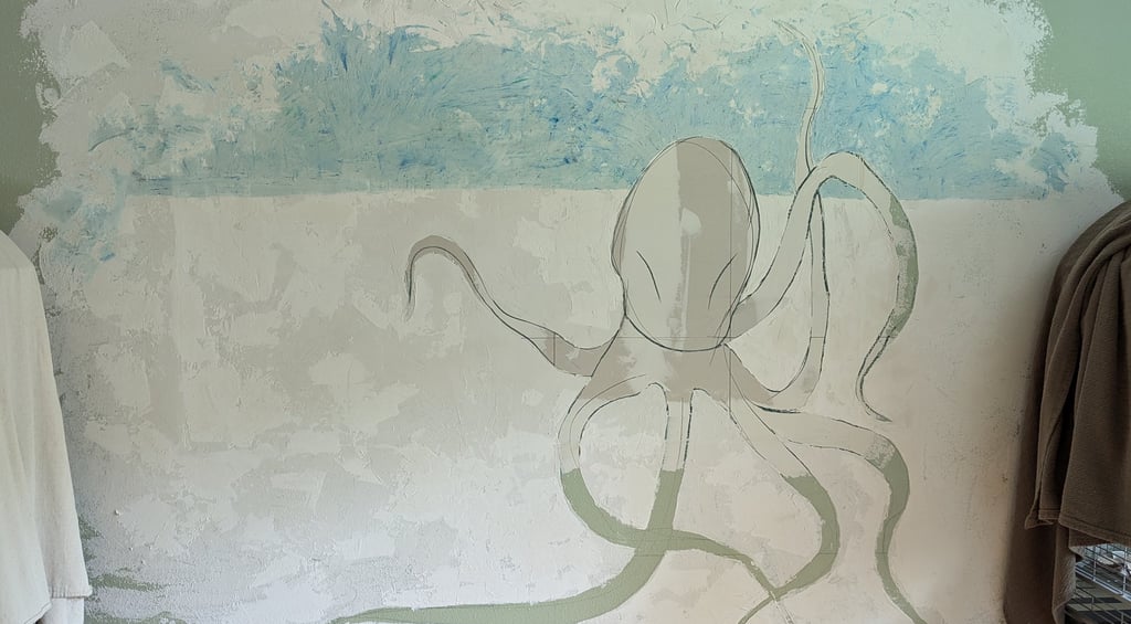 Step by Step photographic walk-through of creating a 3D relief mural with joint compound.