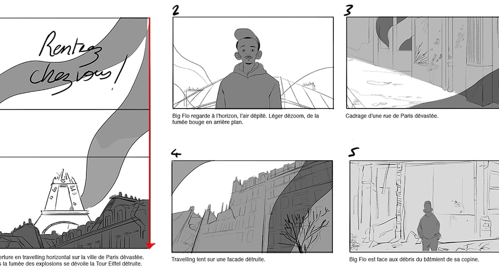 Storyboard clip video BigFlo & Oli illustration agence motion design FEVR Paris Film Animation Clip