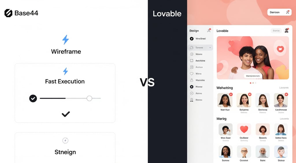 Split screen showing app development concepts: speed vs. user experience.