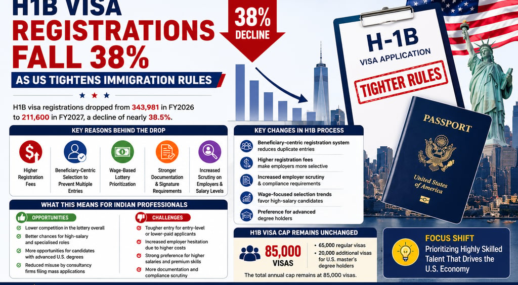 H1B Visa Registrations Fall 38% as US Tightens Immigration Rules