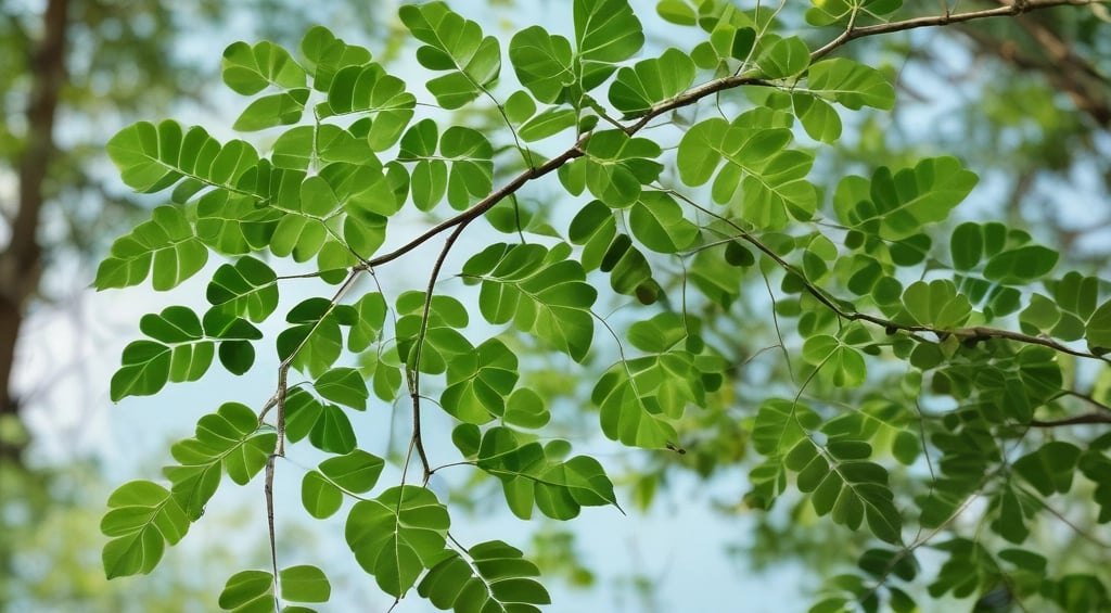 green moringa leaf with green background