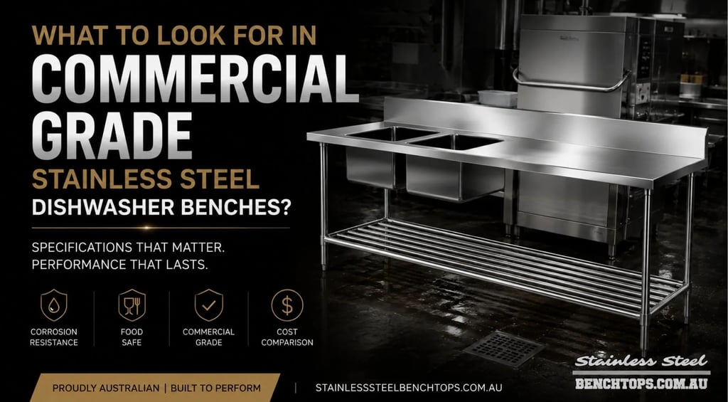 Double sink unit showcasing heavy-duty stainless steel dishwasher benches.
