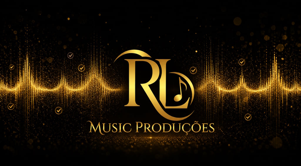 Logo Rêh Luz Music Produções com ondas sonoras e luz.
