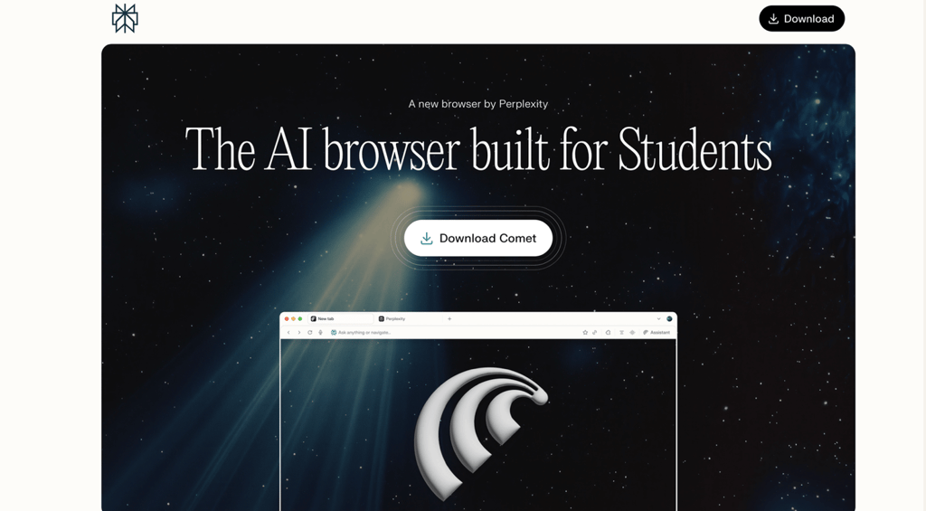 Perplexity Pro and Comet for free for 12 months, comet download page