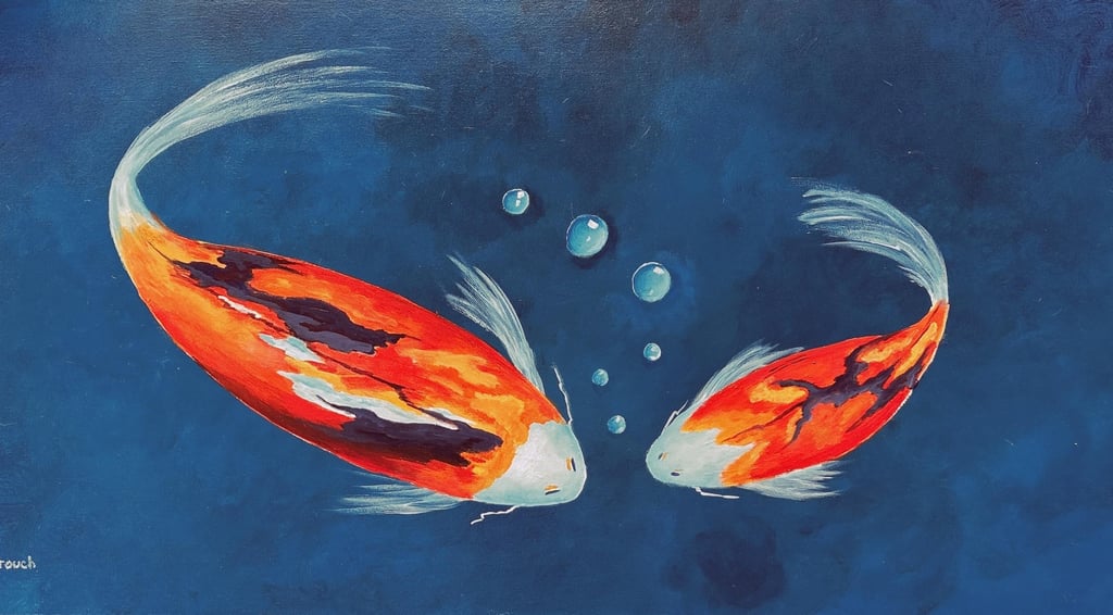 Abstract colourful koi fish painting