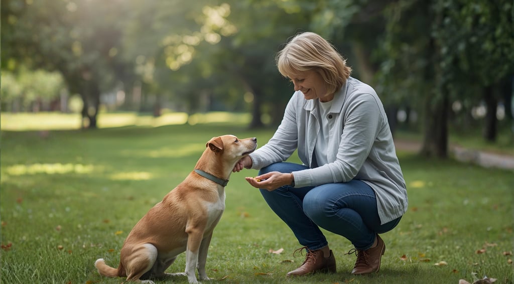 Happy Paws Burlington pet sitter walking a rescue dog in a quiet Burlington park