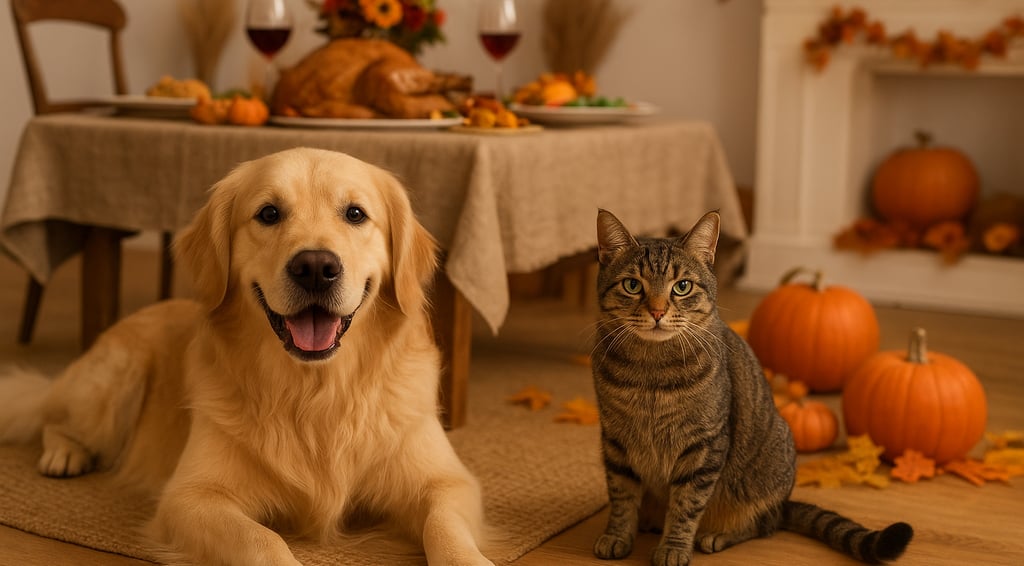 dog with autumn leaves Thanksgiving pet safety Burlington Happy Paws Burlington