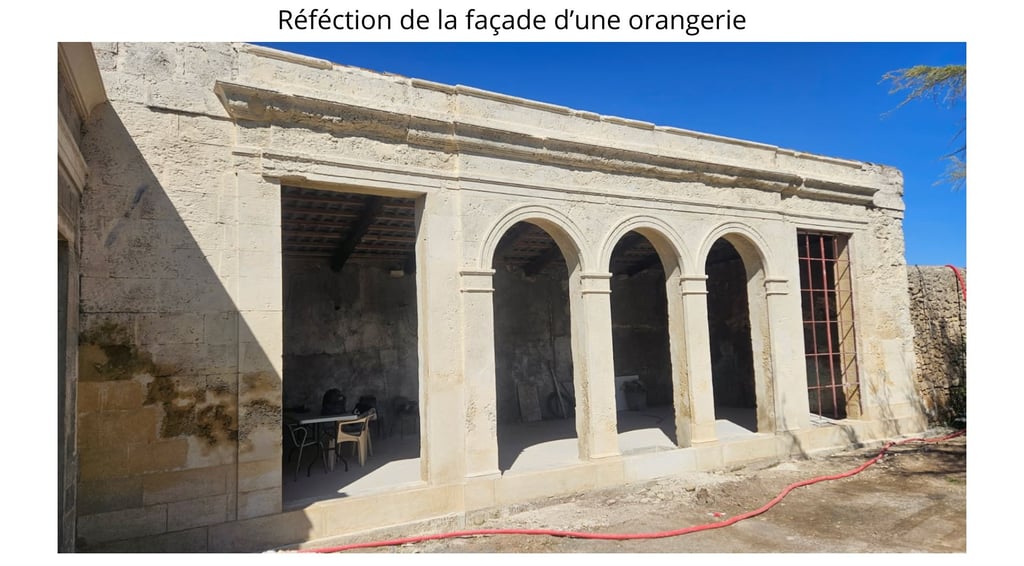 Réfection d'une façade d'orangerie - Restauration Hérault ARNOULD MTDP