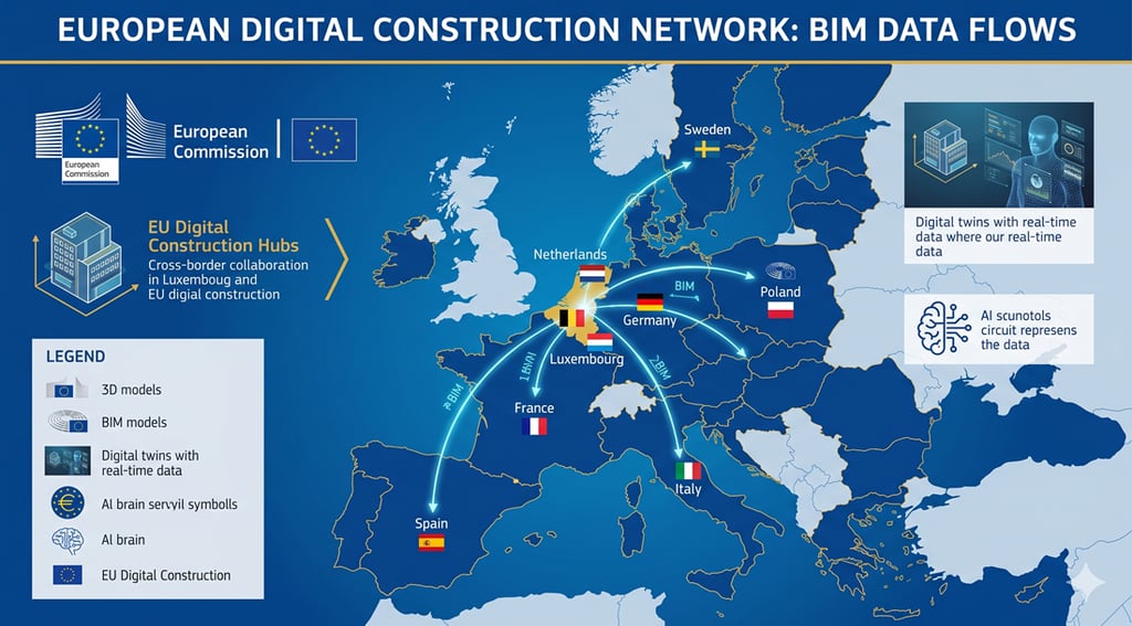 Carte montrant les flux de données BIM et la digitalisation de la construction selon le cadre de la Commission européenne