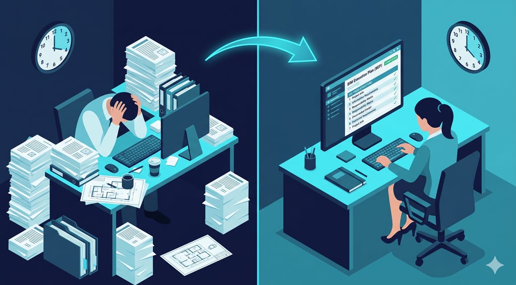 Comparaison tâche BIM manuelle 2h30 vs automatisation IA agentique 20 minutes