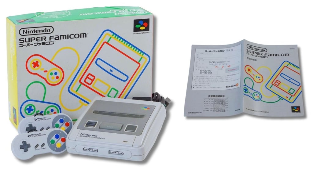 Console Super Famicom versão Japonês de 1990 com a caixa + manual