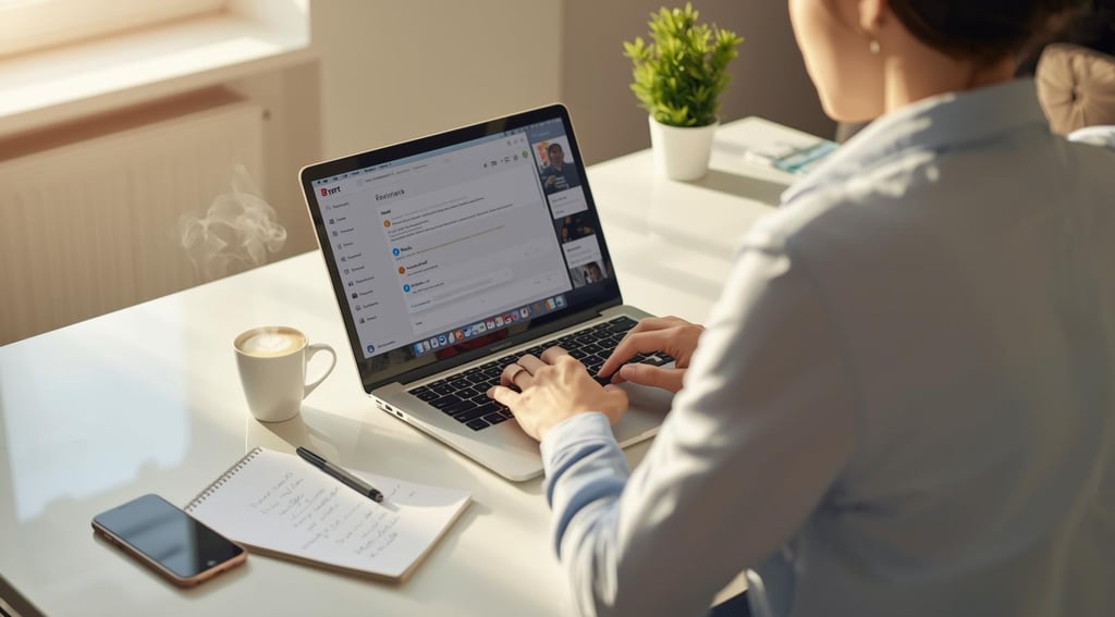 Content creator using Rytr AI writing tool on laptop