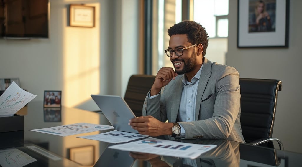 Small business owner reviewing content marketing results