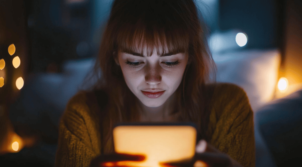 a woman in a yellow sweater is looking at her phone