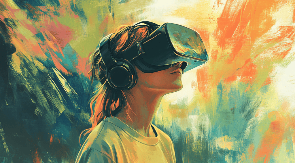 a woman wearing a virtual reality headset