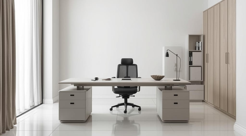 a desk with a chair and a desk with a chair