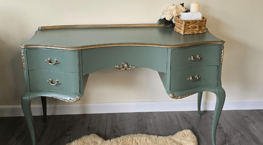 Vintage dressing table painted in green and gold by Julia from Absolutely Mintage