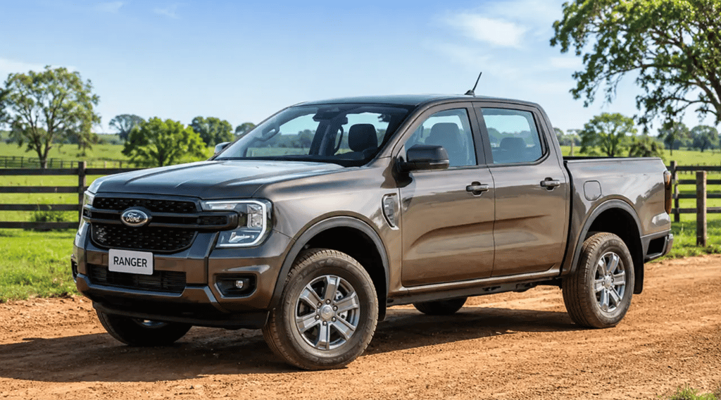 Ford Ranger XLS 2026 estacionada em estrada rural durante o dia com iluminação natural
