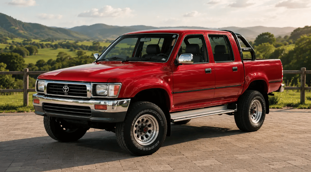 Toyota Hilux 1995 vermelha em cenário rural com visual clássico e mecânica lendária