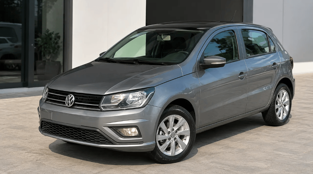 Volkswagen Gol 2019 cinza em showroom externo moderno