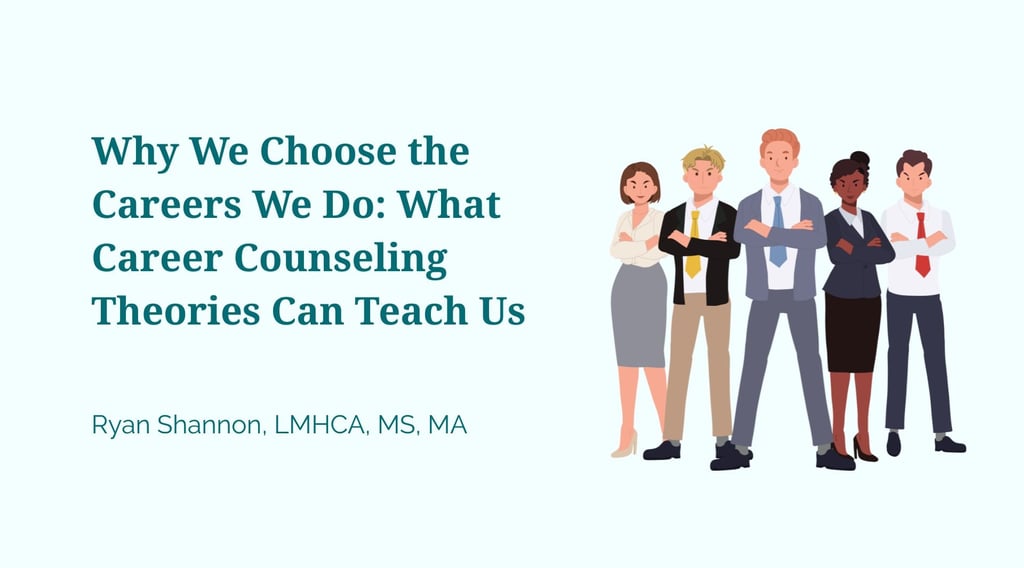 Diverse professional team illustration for an article on career counseling theories and job choices.