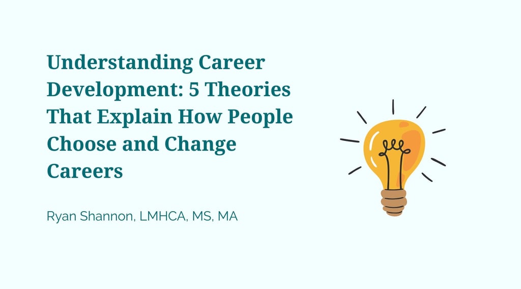 Graphic explaining career development theories with a lightbulb icon for professional growth.