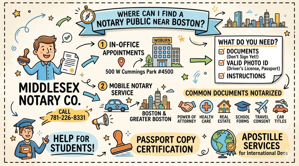 Notary public near Boston helping clients with document notarization in Woburn and Greater Boston