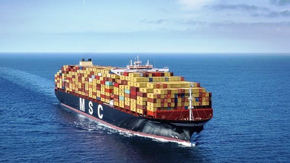 a large container ship sailing in the ocean(MSC)