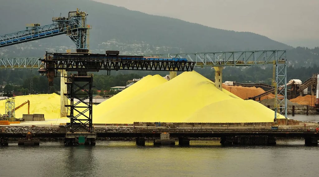 a large pile of yellow Sulphur & Petrochemicals