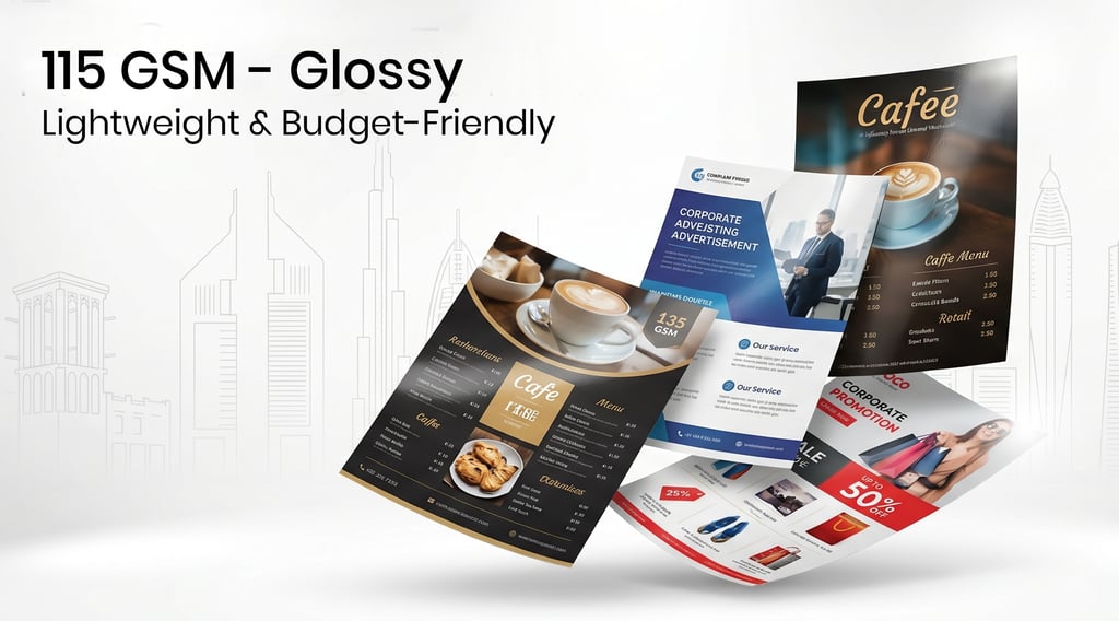 115gsm glossy flyer is the go-to choice for high-volume campaigns where budget matters.