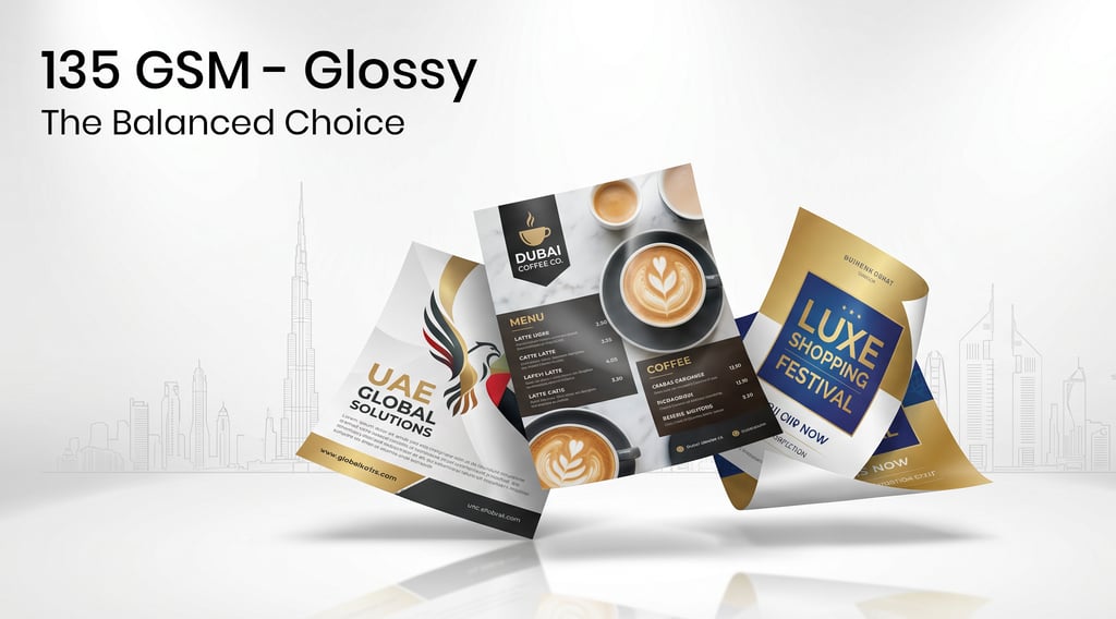 135gsm glossy flyer - the perfect balance of quality and value. Apt for promotions, menus, marketing